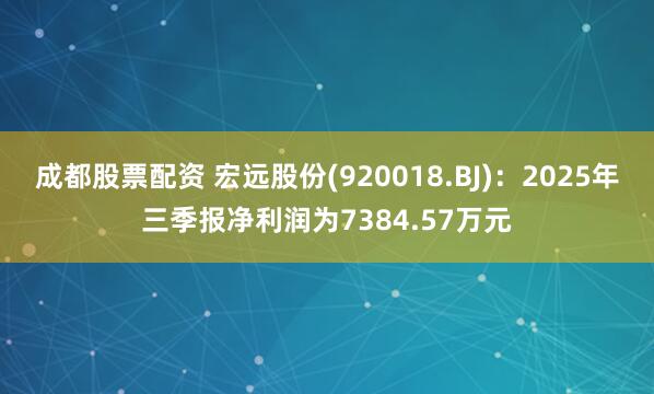 成都股票配资 宏远股份(920018.BJ)：2025年三季报净利润为7384.57万元