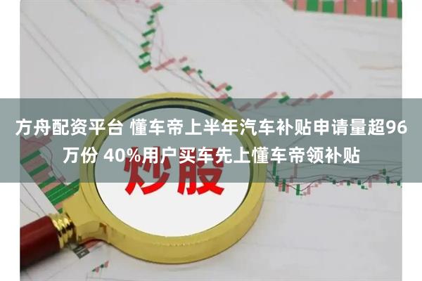 方舟配资平台 懂车帝上半年汽车补贴申请量超96万份 40%用户买车先上懂车帝领补贴